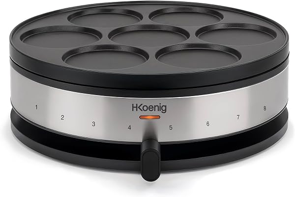 H.Koenig KREP56 elektrisk pannkaksmaskin, 2-i-1 pannkaksmaskin, vändbara plattor, pannkaka, pannkakor och minipannkakor, 230° justerbar termostat, 33 cm och 10 cm, 1500 W