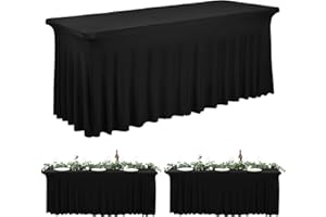 LYAFS 2 Pack Spandex Tischröcke für Rechteck Tisch Stretch Tischdecke Waschbare faltenfreie Tischdecken und Fitted Tischröcke für Messe, Bankett, Restaurant, Party, Events (6ft, Schwarz)