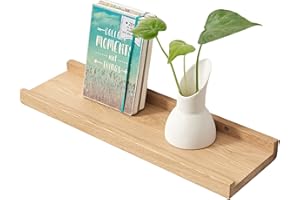GIEANOO Étagère Murale, 40cm Étagère Flottante en Bois de chêne Massif, Rustique Etagere Bois pour Salon, Cuisine, Chambre, Salle de Bain