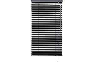 iYueMps Aluminium Venetian Blinds for Clamping or Dirlling Window Blinds Strong Trimmable Easy Fit 25mm Slat for Home, Office, Bathroom, Bedroom, Living Room, Kitchen (Black, 65cm x 160cm)