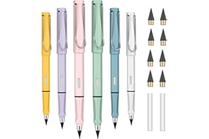 OFFCUP Bolígrafo Sin Tinta, 6pcs Lapiz Eternos, con 6pcs Cabezales Reemplazables y Goma de Borrar, Lápiz Sin Tinta, para Dibujo de Artista Estudiante, Regalo para Niños -G