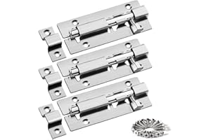 DKBT Stainless Steel Heavy Duty 3'' Gate Bolt Locks - 3Pcs Slide Latch Barrel Bolt for Bathroom Shed Door Yard Garage Gates (Silver)