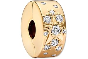 NJCXOLA Charms Femme Or Breloque Étoile Argent Sterling 925 Cubique Zircone Clip Charm Compatible Breloque Pendentif Perles Bijoux Cadeaux Anniversaire Mères Sœur