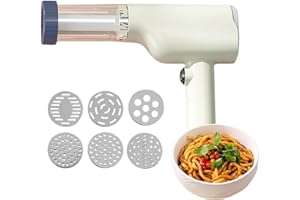 DENGFEN Idiyappam électrique et machine à pâtes, presse à pâtes sans fil portable, machine à pâtes automatique 6 en 1, outil de cuisine multifonction pour idiyappam, pâtes et nouilles maison (blanc)