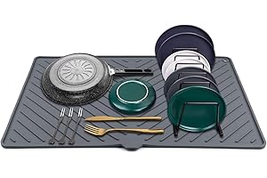 Silicone Dish Drying Mat - Large Draining Board Mat for Kitchen, Heat Resistant, Quick Drying - 23.5*15.2''/60*38.5cm Washing Up Drainer Mat by IYYI(Grey, 23.5*15.2'')