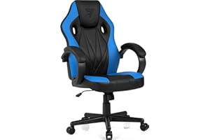SENSE7 Silla de Juego Prism, sillón ergonómico para Juegos con función de balanceo y reposabrazos Acolchados, Silla de Oficina de Cuero PU hasta 120kg, Gaming Chair Negro-Azul