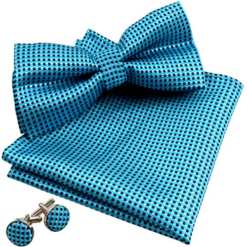 Alizeal Cuadros-Pajarita, Pañuelo y Gemelos para Hombre Azul