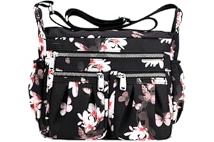 FAVORTALK Large Crossbody Bags for Women Waterproof -Multi Pocket Handbags Lightweight Nylon Messenger Bag Ladies for Work Travel Purse Daily Use