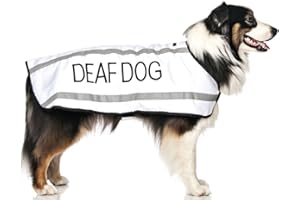 DEXIL DEAF DOG (Dog Has Limited/No Hearing) White Colour Coded S M L Reflective Waterproof Fleece Lined Warm Dog Coats PREVENTS Accidents By Warning Others Of Your Dog In Advance (M-L)