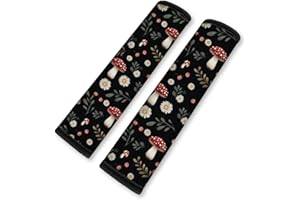 Doodlream 2Pcs Soft Auto Seat Belt Cover Pad Mushroom Daisy Flower Plant Print Colorful Car Seatbelt Shoulder Cushion for Comfortable Driving, Compatible with All Cars' Seatbelt and Backpack Straps