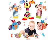 Wrist Rattle and Foot Finder Socks Toy for Baby, Soft Animal Newborn Toys Set for Infant Development, Birthday Present Kids G