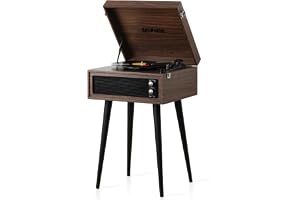 Retrospiler Skivspelare med stativ, 3 hastigheter skivspelare med inbyggda högtalare och avtagbara ben, Bluetooth USB-inspela