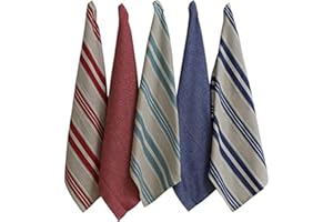 Penguin Home® Strofinacci 100% Cotone - Set da 5 Pezzi |Chambray & Stripe, Rosso, Tortora, Aqua & Navy |- Morbido - Resistente - Elegante e Super Assorbente - Lavabile in Lavatrice - 50 x 70 cm