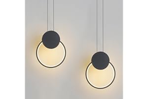 LIGKIN 2 Piezas Lámpara Colgante LED Redonda 11W, Lámpara de Techo Moderna Aluminio Creativa Iluminación de Techo para Cocina Comedor Salón Dormitorio, Negro