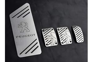 AUTOCOVR Pédales et Repose Pieds en Acier pour Peugeot.208 II & 2008 II accessoires - 4 Pièces Inox Pédalier Pedales d'Embrayage de Frein d'Accélérateur Argent Marchepied Set Inoxydable Brossé