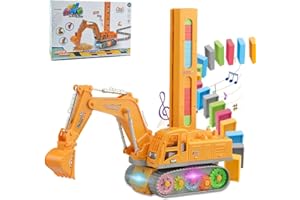OBEST Domino Electric Train for Children with Sounds and Light 120pcs, Excavator-themed Domino Train Toys, Colorful Dominoes Set, Educational Play Toys