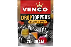 Venco Droptoppers Zacht & Zoet Lakritz-Mix 210g I Mischung mit Lakritz und Fruchtgeschmack I Süße und Weiche mix aus holländische lakritz I Holland Drop Dropjes Weich und Süß