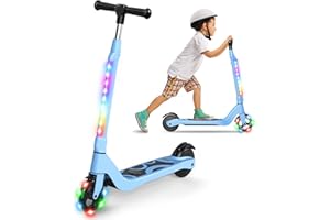 SISIGAD Trotinette Electrique Enfant 6-8-10-12 Ans Electric Scooter Enfant 5.3 Pouces avec Lumière LED Colorée & 3 Hauteurs Ajustables, Scooter Électrique Enfant Charge Max 70 Kg, Vitesse Max 10 Km/h