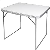AKTIVE Folding Camping Table, Lightweight Table, Folding Legs, 80 x 60 x 70 cm, MDF Wood, Steel Frame, White, Carry Handle (5