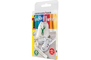 Eberhard Faber 578208 - Pennarello per tessuti con stencil, 8 penne per tessuti, lavabile in lavatrice