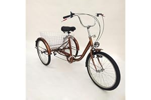 SHIOUCY Bicicletta con triciclo Luce Per Adulti 24 Pollice 6 Velocità 3 Ruota Bicicletta Triciclo con Cestino Stile country Triciclo Adulto DHL