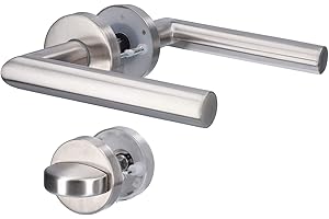 Alpertec Edelstahl Satiniert Türbeschlag „Moskau“ für WC/Badezimmertüren | Türklinke | Türgriff | Türdrücker| AZ-L17, 28020530AZ