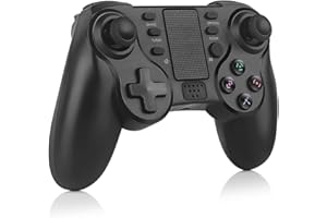 Shiptree Manette sans Fil pour PS4, Wireless Controller Compatible with PS4/Pro/Slim/PC with avec Turbo, Touch Panel, 6-Axis Gyro Sensor, Dual Vibration, Prise Audio 3,5 mm (Noir)