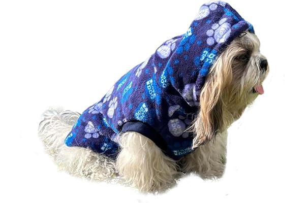 Lulala Dog Hoodie Fuzzy Dog Sweater with Leash Hole - Small Dog and Cat Clothes Warm Soft Cozy Hooded Sweatshirt for Winter. (Blue-12Inch)