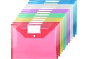 GOODTOU Plastic Wallets A4 - Plastic Folders with Label Pocket Popper Wallets Plastic Document File Folders - 12PCS