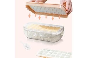 TECHSHARE Cubiteras Para Hielo con Tapa, Cubitera Silicona de Grado Alimenticio, Liberación de Todos Los Cubitos de Hielo en un Segundo, Bandeja Reutilizable Para 48 Ice Cube Tray (Rosa Hielera)