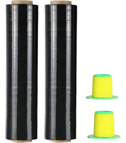 WELSTIK Film Étirable Noir 40 Cm X 250 M - Lot De 4 Rouleaux Avec Poignée, Ultra Résistant Pour Palette, Déménagement Et Protection Marchandises