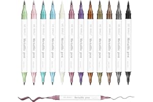 ‎GC QUILL GC QUILL 12 Farben Metallischen Stift Pens, Doppelseitig handlettering pinselstifte Set für DIY Fotoalbum, Hochzeit Papier,Scrapbook,Stein, Keramik,Glas GC-MLP12