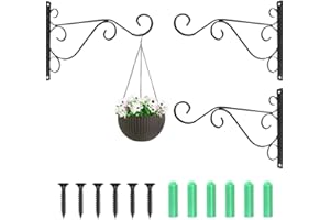 NETUME Paquete de 3 Soportes Para Cestas Colgantes, Ganchos de Metal Negros Para Cestas Colgantes, Soportes de Pared Para Cestas Colgantes al Aire Libre en Interiores, Ganchos con Tornillos Para Planta