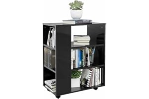 Susany Rollschrank mit Fächern Rollcontainer Bürowagen Büroschrank Beistellwagen Aktenwagen Hochglanz-Schwarz 60x35x75 cm Spanplatte