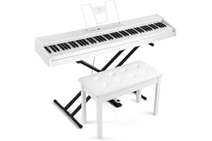 MUSTAR E Piano Digital 88 Tasten mit Klavierhocker, Keyboard mit Halbgewichteten & Bluetooth, Portable Set mit Sustain Pedal, Keyboardständer und Tragetasche, Weiß