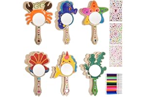 SUVEK 12 Stück Kindergeburtstag Holzspiegel für Kinder, Meerestiere Basteln, DIY Holz Bastelset Geburtstagsdeko, Handgemachter Spiegel Unvollendeter handgemalter Spiegel, Geschenk für ein Mädchen