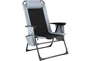 LIFERUN Chaise de Camping Pliable Inclinable avec Bandoulière, Dossier Haut Réglable, Appuie-Tête, Sac à Glace, Fauteuil Pliant Exterieur Facile à Transporter pour Voyages, Pêche, Plage, Jardin