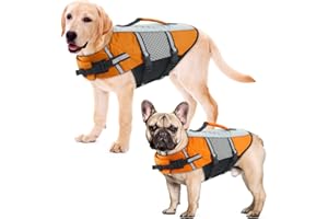 ALAGIRLS Kamizelka ratunkowa dla psa, przenośna kamizelka dla psów, regulowana kurtka pływająca dla psów, z uchwytem ratunkowym, dla małych i średnich psów, kamizelka ratunkowa, do pływania, surfowania, na plażę, do pływania łódką, pomarańczowa, rozmiar M