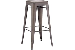 ‎DUHOME Duhome Barstuhl Eisen Barhocker, Sitzhöhe 76cm Tresenhocker, Stapelbar Metall Bistrohocker mit Fußstütze im Industry Design, Metallic Braun