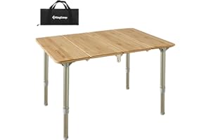 KingCamp Mesa Plegable de Bambú 60 x 40cm 4 Pliegues Altura Ajustable 27-40cm,Recubrimiento Anti-UV, para 1-2 Personas Mesa de Camping Portátil Jardín Barbacoa Picnic
