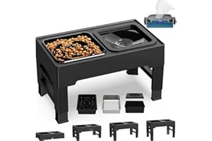 NOOGUI - Comedero Perro Elevado - Altura Ajustable 10-31 cm - Cuenco Antivoracidad, Acero Inoxidable y Bebedero Antisalpicaduras - Antideslizante, Plegable y Facíl de Limpiar