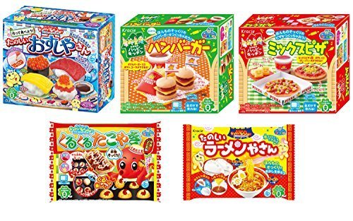 Kracie Popin Cookin 5 Item Bundle with Sushi, Hamburger, Piza, Takoyaki, Ramen