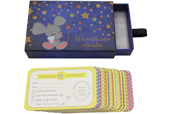 Qué Kawaii® Kit Ratón Pérez – Caja de los Dientes con 24 Certificados + Diario + Cuento Interactivo | Regalo Niño Caída de Dientes | Puerta Ratoncito Pérez Complemento