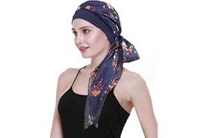 FocusCare chemo turban nakrycie głowy dla kobiet po chemioterapii chorych na raka, granatowy żółty, jeden rozmiar