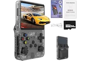 WDKXCN R36s Handheld Game Console, Retro R36s Game Console with 64G TF Card, 3.5 In Screen Linux System Retro Games Console Handheld, 3500 mAh Portable Games Console Black Built-in 15000+ Classic Game