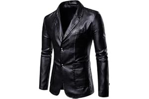 IQYU Blazer - Chaqueta de piel sintética para hombre, corte ajustado, chaqueta de traje deportivo informal, chaqueta de traje de solapa, chaqueta clásica con bolsillos de botones, abrigo de invierno