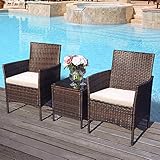 【Premium und langlebiges Allwettermaterial】Diese balkon möbel set mit wetterfesten und UV-stabilisierten PE-Weidenwicker gebaut, Dieses Terrassenset kann das ganze Jahr über im Freien ohne Verblassen aufgestellt werden. Die Reißverschluss-Kissenabdeckung lässt sich für eine einfache Reinigung und geringe Wartung leicht abnehmen.