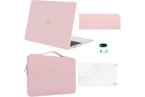 MOSISO Coque Compatible avec MacBook Air 13 Pouces 2022-2018 A2337 M1 A2179 A1932 Retina,Étui Rigide Plastique Case&Sac de Transport&Housse Clavier&Protecteur D'écran&Couverture Webcam,Quartz Rose