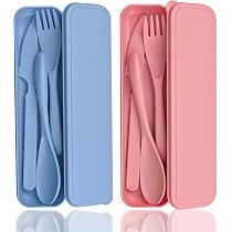 Set di posate da viaggio con custodia in plastica riutilizzabile per campeggio, viaggi, picnic, ufficio, scuola, pranzo (4 colori