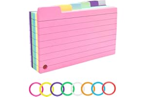 OJUSSA Tabbed Flash Cards Paper 150Pcs Colourful Index Cards Paper Revision Cards with 8 Binder Rings Lined Flashcards Note Taking Cards for Office School to Do List